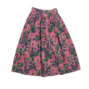 Vintage 90s Charter Club pink and green floral pleated a-line midi skirt 4